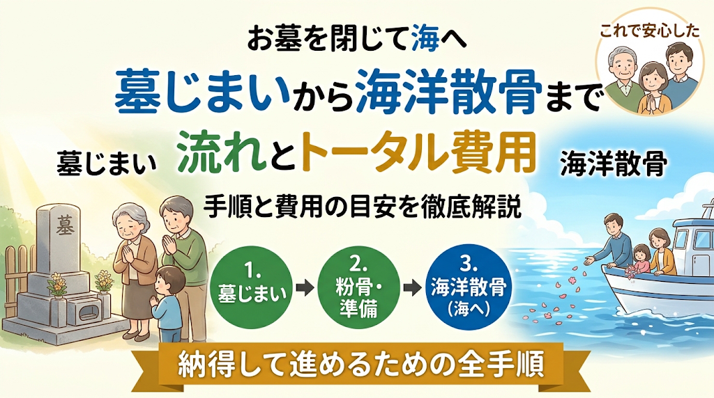 お墓を閉じて海へ。墓じまいから海洋散骨までの流れとトータル費用