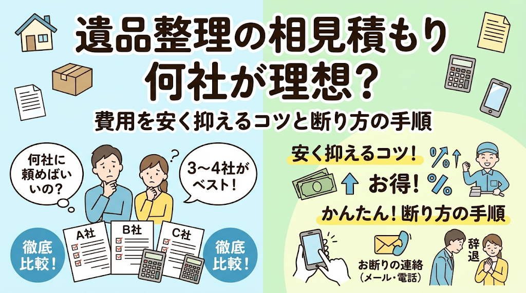 遺品整理の相見積もりは何社が理想？費用を安く抑えるコツと断り方の手順